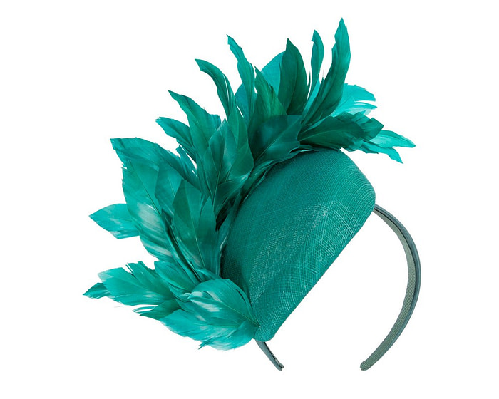 Teal Green feather spring facing fascinator - Hats From OZ