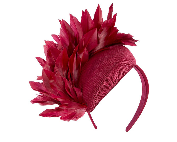 Burgundy feather spring facing fascinator - Hats From OZ