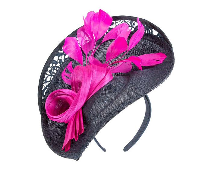 Bespoke navy & fuchsia racing fascinator by Fillies Collection - Hats From OZ