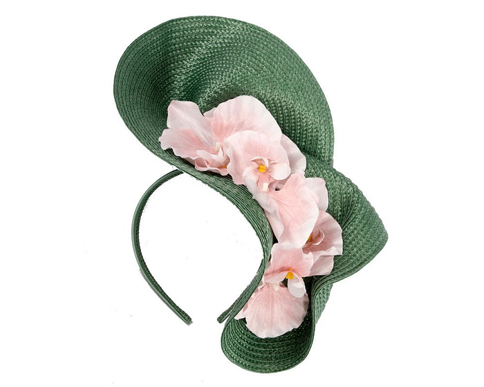 Large green fascinator with pink orchids by Fillies Collection - Hats From OZ