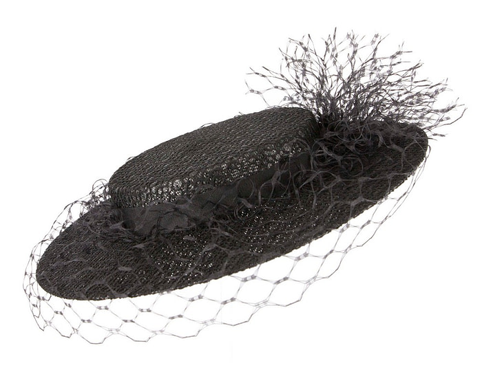 Black boater hat with face veil by Fillies Collection - Hats From OZ