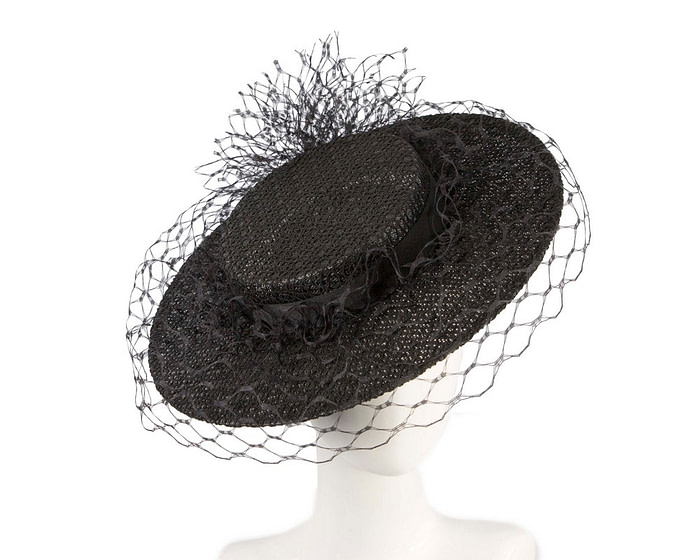 Black boater hat with face veil by Fillies Collection - Hats From OZ