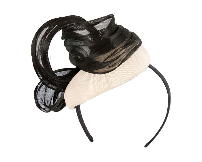 Cream & Black pillbox fascinator with silk abaca bow by Fillies Collection - Hats From OZ