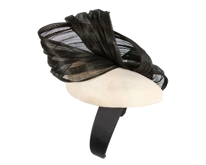 Cream & Black pillbox fascinator with silk abaca bow by Fillies Collection - Hats From OZ