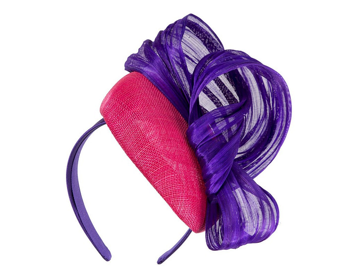 Fuchsia & Purple pillbox fascinator with silk abaca bow by Fillies Collection - Hats From OZ