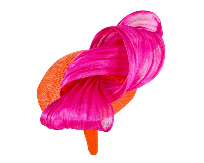 Orange & Hot Pink pillbox fascinator with silk abaca bow by Fillies Collection - Hats From OZ