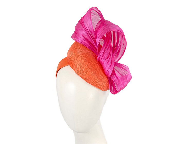 Orange & Hot Pink pillbox fascinator with silk abaca bow by Fillies Collection - Hats From OZ