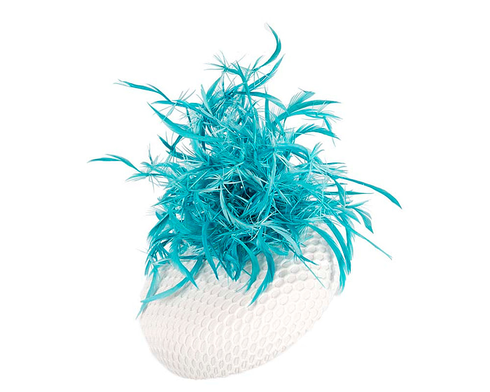 Bespoke White and Aqua fascinator by BELEIVERA - Hats From OZ