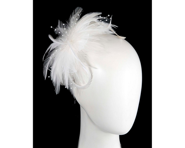 Ivory custom made feather fascinator comb - Hats From OZ