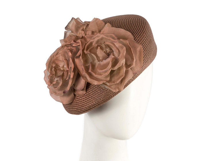 Modern bronze beret hat with flowers by Max Alexander - Hats From OZ