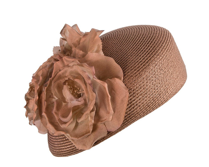 Modern bronze beret hat with flowers by Max Alexander - Hats From OZ