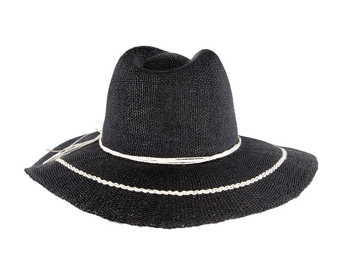 Navy Woven Natural Fiber Wide Brim Fedora - Hats From OZ