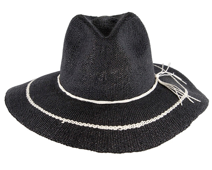 Navy Woven Natural Fiber Wide Brim Fedora - Hats From OZ