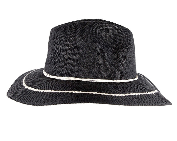 Navy Woven Natural Fiber Wide Brim Fedora - Hats From OZ