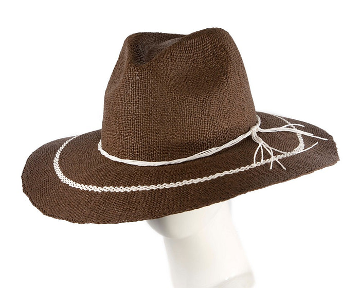 Brown Woven Natural Fiber Wide Brim Fedora