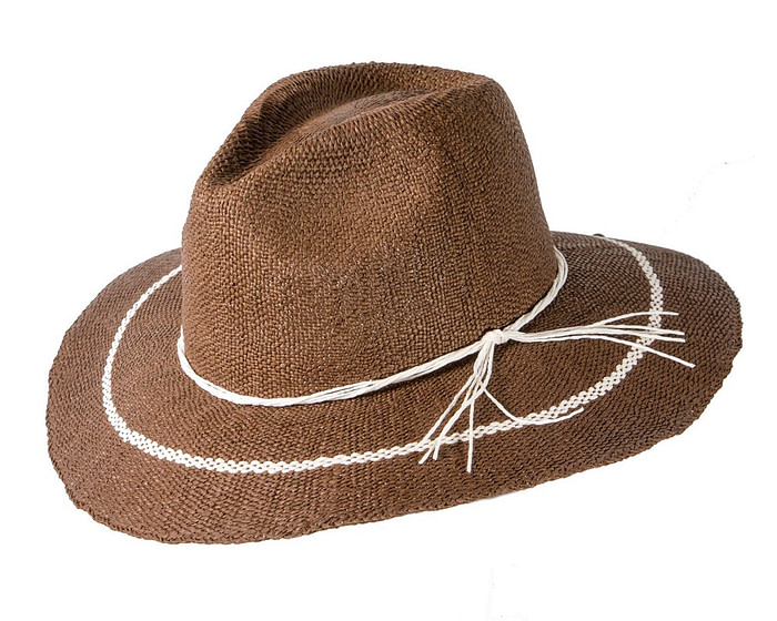 Brown Woven Natural Fiber Wide Brim Fedora - Image 2