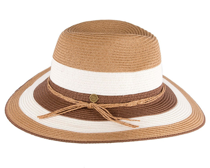 Three Tone Brown Braided Fedora Hat - Hats From OZ