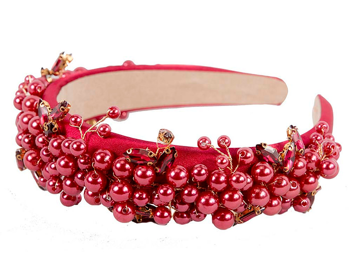 Red pearl & crystals fascinator headband by Cupids Millinery - Image 2