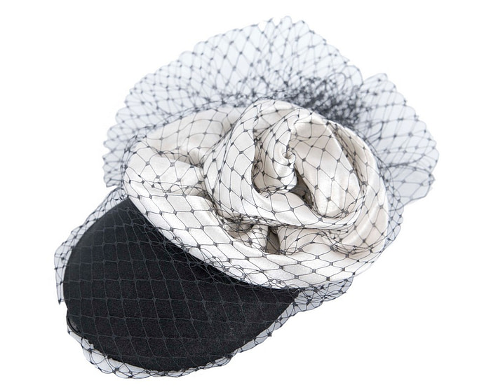 One-off black and white cocktail hat with veil - Hats From OZ