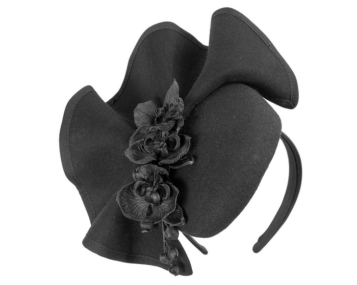 Black winter pillbox fascinator with flowers by Fillies Collection - Image 2