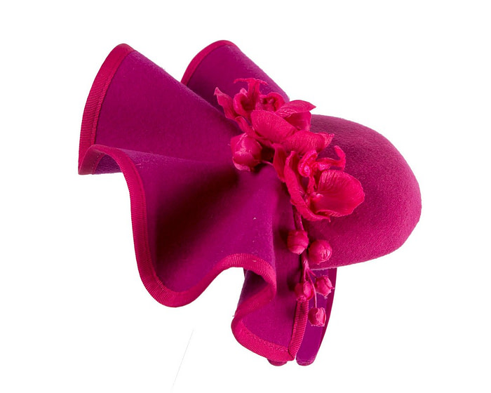 Fuchsia winter pillbox fascinator with flowers by Fillies Collection - Image 4