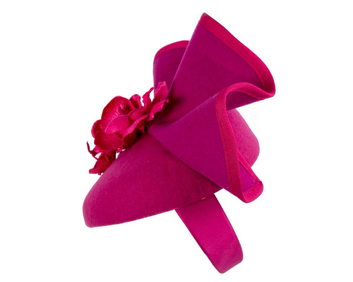 Fuchsia winter pillbox fascinator with flowers by Fillies Collection - Image 3