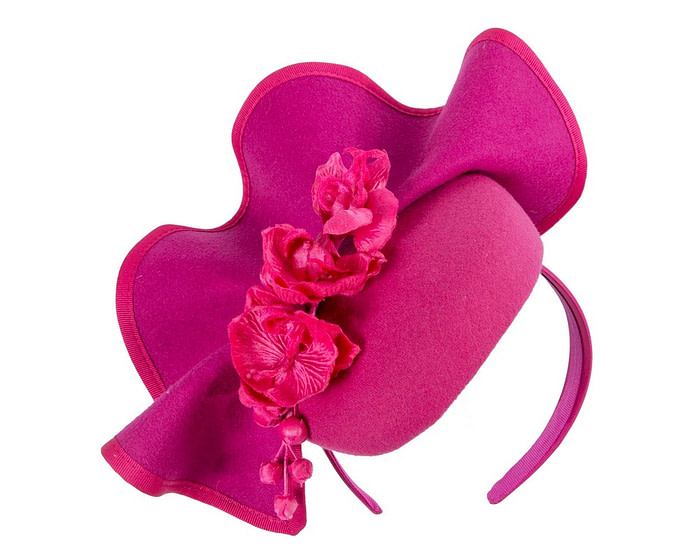 Fuchsia winter pillbox fascinator with flowers by Fillies Collection - Image 2