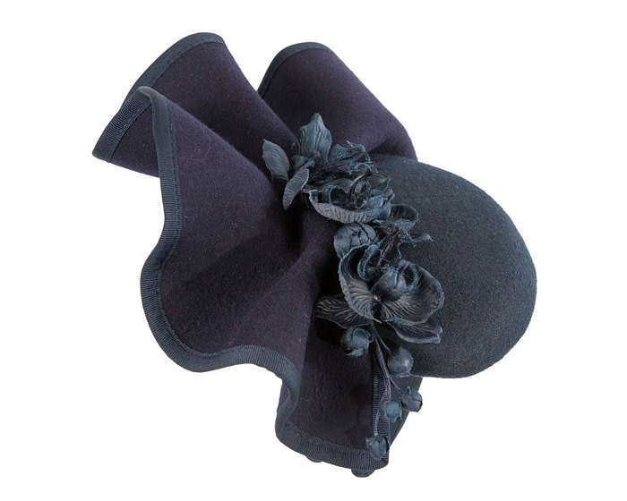 Navy winter pillbox fascinator with flowers by Fillies Collection - Image 4