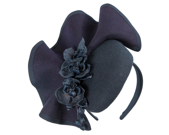 Navy winter pillbox fascinator with flowers by Fillies Collection - Image 2