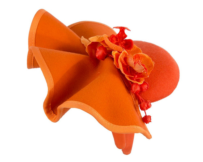 Orange winter pillbox fascinator with flowers by Fillies Collection - Image 4