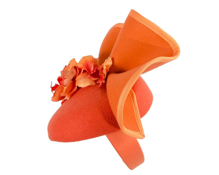 Orange winter pillbox fascinator with flowers by Fillies Collection - Image 3