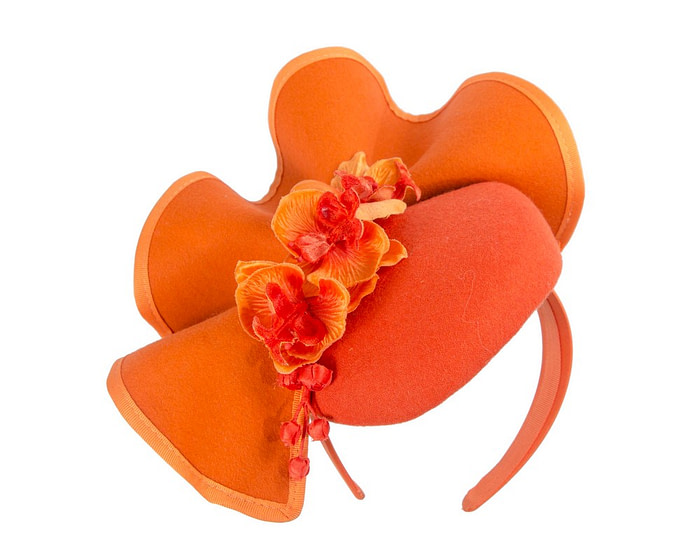 Orange winter pillbox fascinator with flowers by Fillies Collection - Image 2