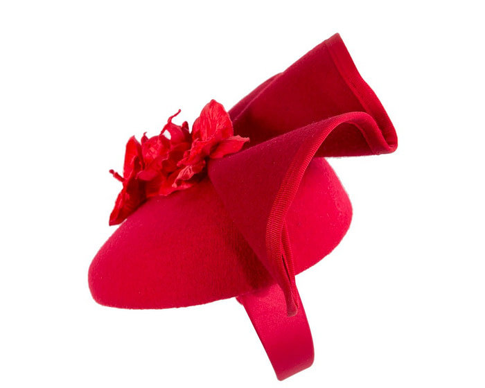 Red winter pillbox fascinator with flowers by Fillies Collection - Image 3