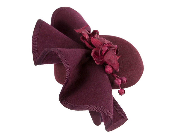 Burgundy winter pillbox fascinator with flowers by Fillies Collection - Image 4