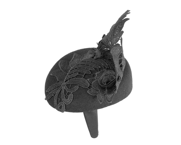 Elegant Black Pillbox Fascinator with Lace Details - Image 3