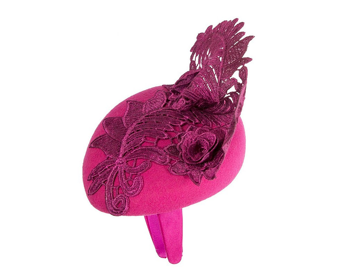 Elegant Fuchsia Pillbox Fascinator with Lace Details - Image 4