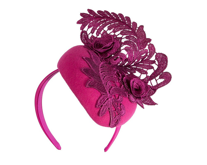 Elegant Fuchsia Pillbox Fascinator with Lace Details - Image 2