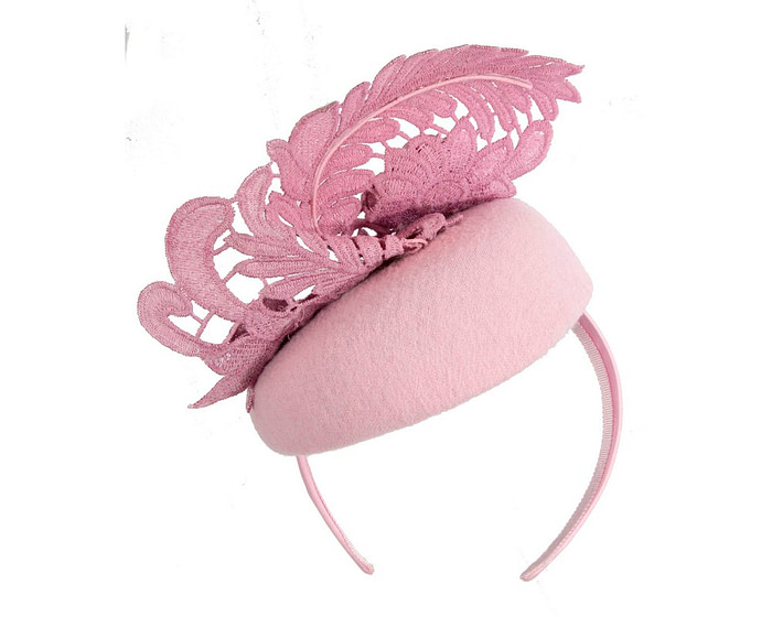 Elegant Pink Pillbox Fascinator with Lace Details - Image 6