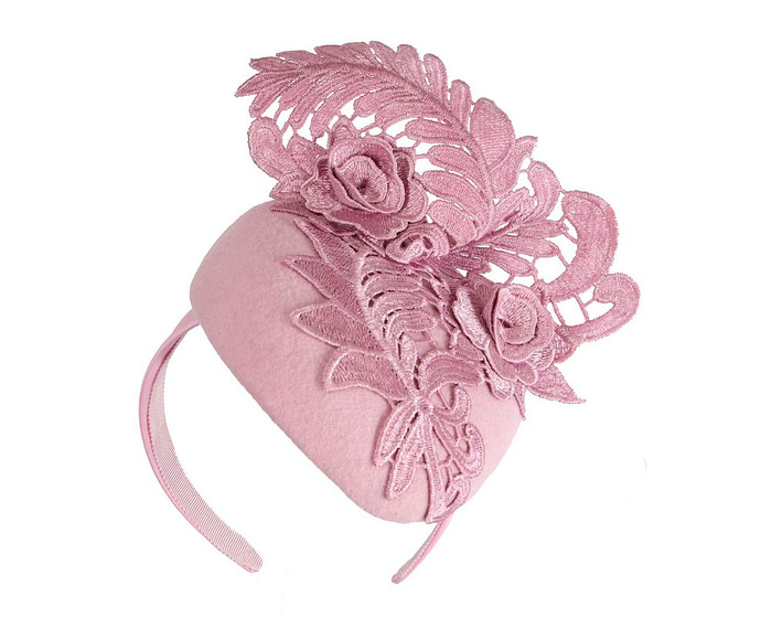 Elegant Pink Pillbox Fascinator with Lace Details - Image 2