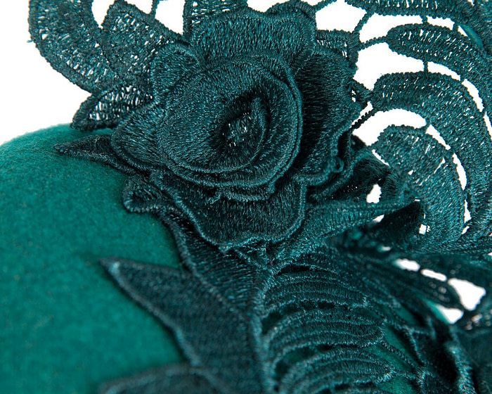 Elegant Teal Green Pillbox Fascinator with Lace Details - Image 5