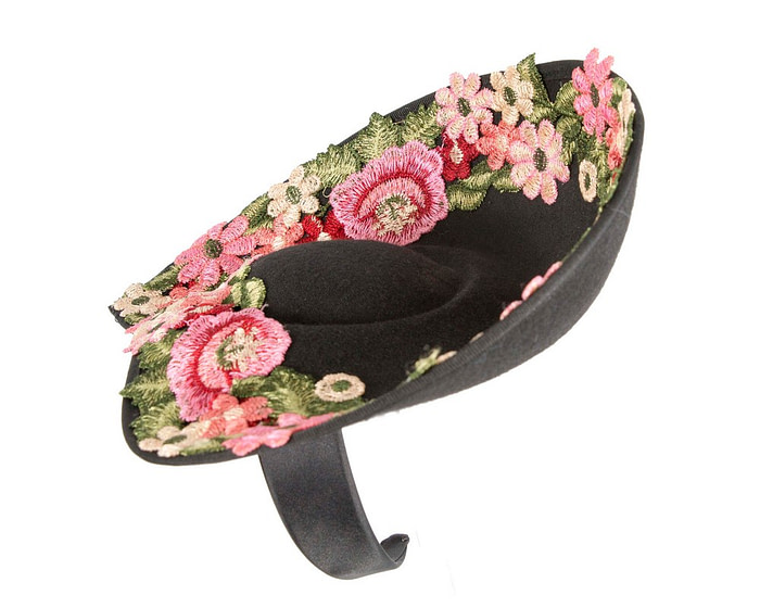 Floral Embroidered Black Fascinator by Fillies Collection - Image 3