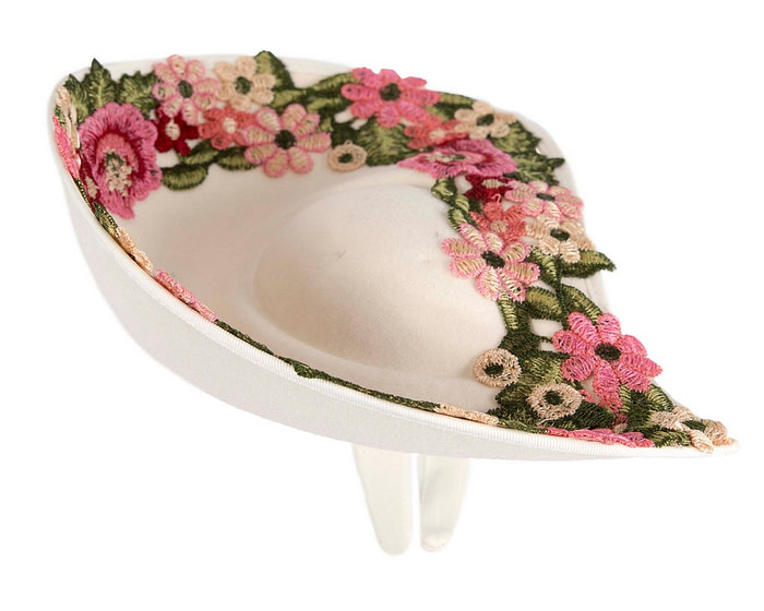 Floral Embroidered Cream Fascinator by Fillies Collection - Image 3