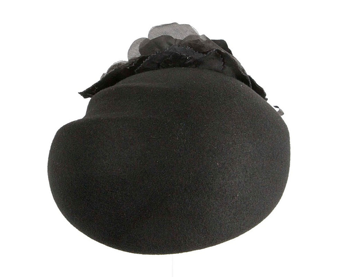 Black Wool Hat with Floral Accent - Winter Elegance - Image 3