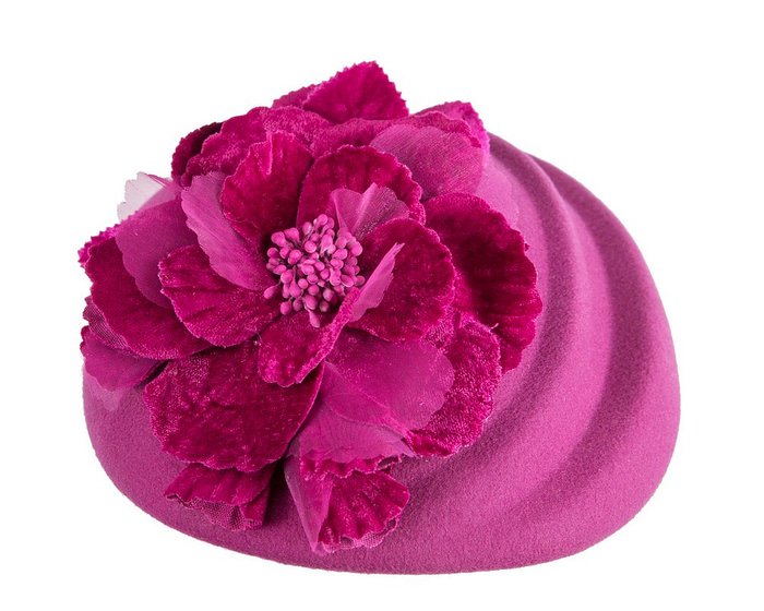 Fuchsia Wool Hat with Floral Accent - Winter Elegance - Image 4