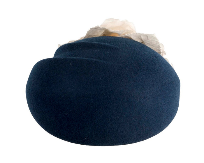 Navy Wool Hat with Cream Floral Accent - Winter Elegance - Image 3