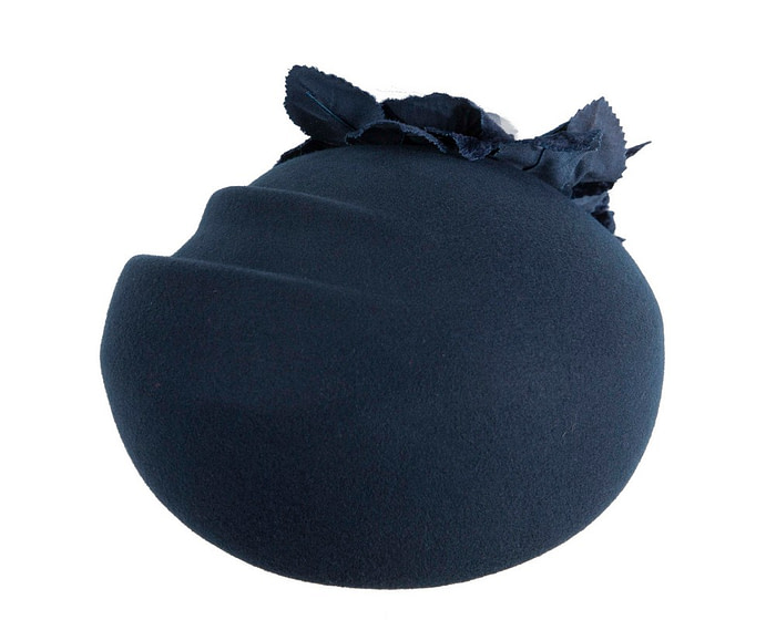 Navy Wool Hat with Floral Accent - Winter Elegance - Image 3