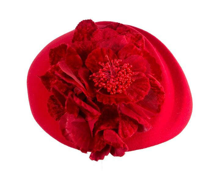 Red Wool Hat with Floral Accent - Winter Elegance - Image 4