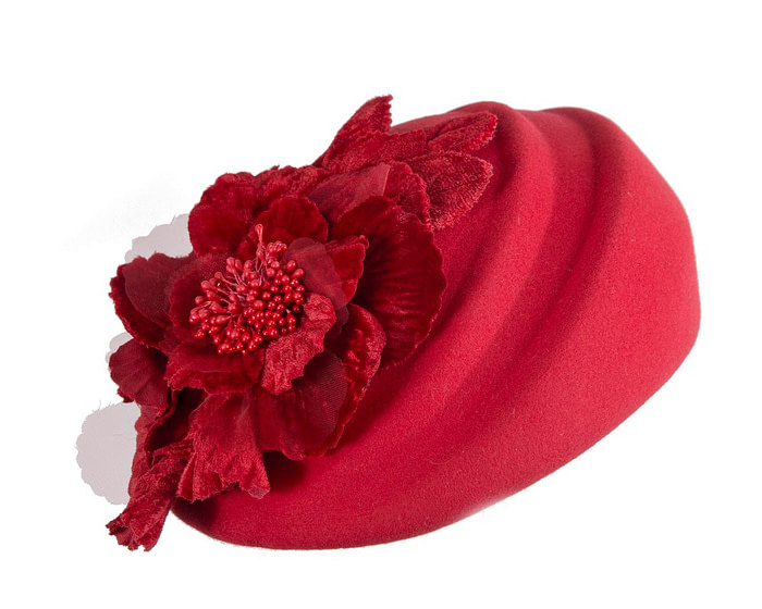 Red Wool Hat with Floral Accent - Winter Elegance - Image 2