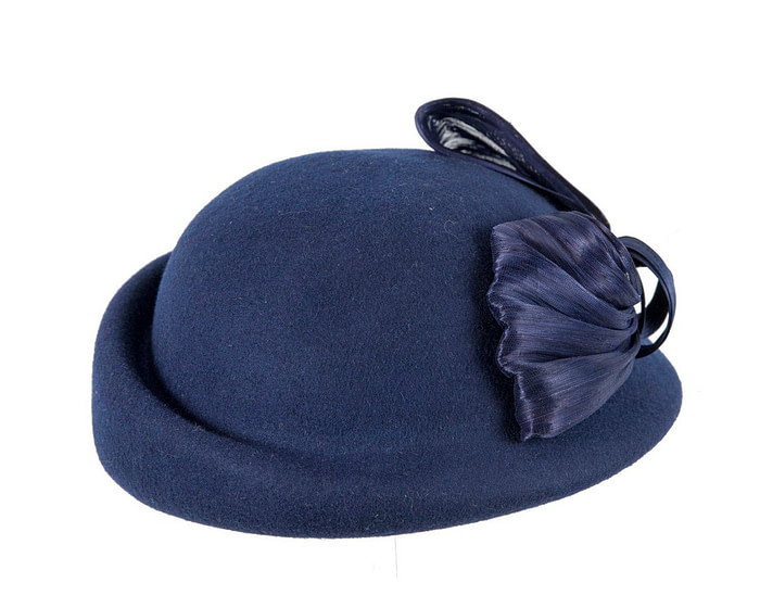 Elegant Navy Felt Hat with Silk Abaca Trim by Fillies Collection - Image 6