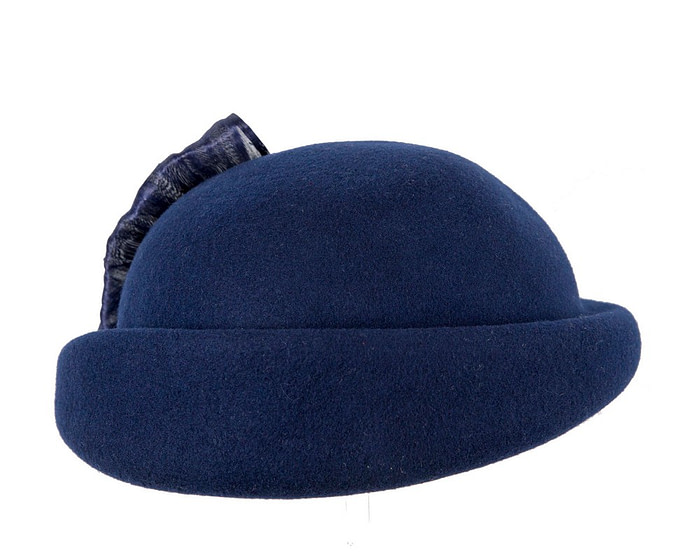 Elegant Navy Felt Hat with Silk Abaca Trim by Fillies Collection - Image 3